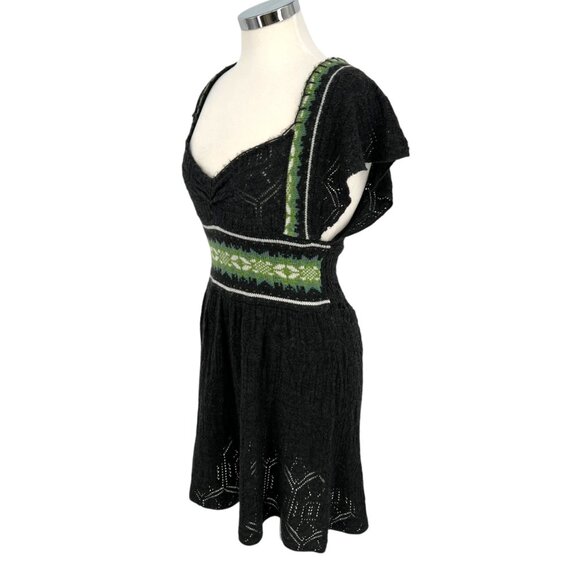 Free People Fair Isle Sweetheart Knit Sweater Dress Charcoal Gray Size Medium - Picture 5 of 11
